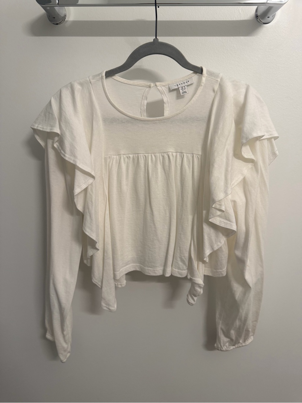 Topshop Cream Ruffle Sleeve Long-Sleeve Tee